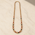 Champagne Beaded Necklace with Red & Black Accents