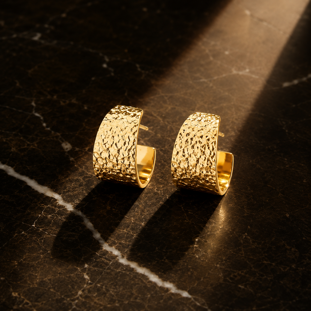 Vervit Gold-Tone Wide Hoop Earrings for Women – Hammered Texture, Pair of 2