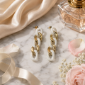 Gold White Link Dangler Earrings for Party & Festive Wear | VERVIT