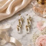 Gold White Link Dangler Earrings for Party & Festive Wear | VERVIT
