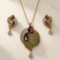 Peacock Bloom Pendant Set with Matching Earrings