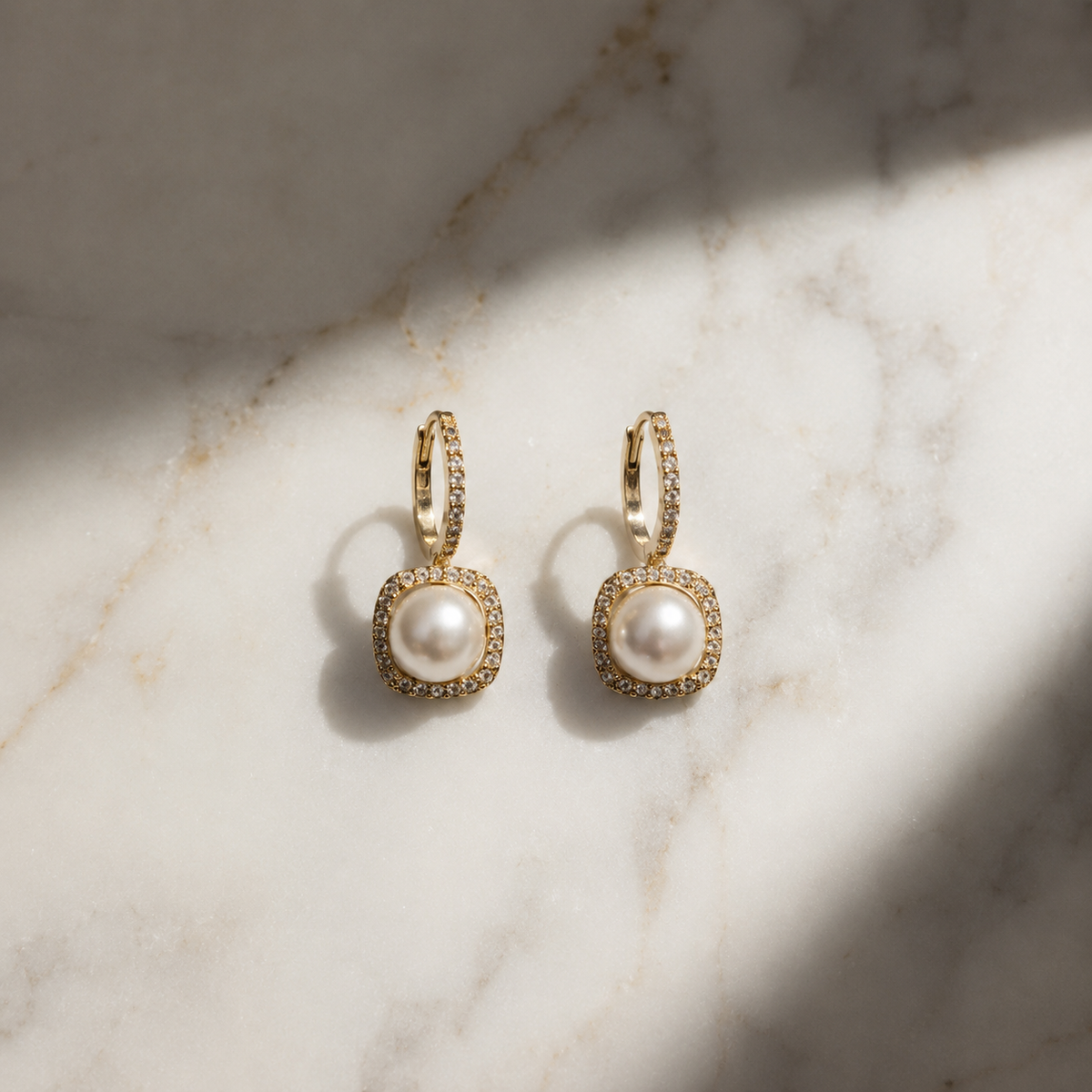 Vervit Gold-Tone Pearl Drop Earrings for Women – Stone Border Design, Pair of 2