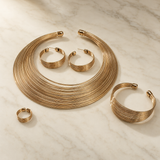 Golden Statement Jewellery Set with Necklace, Earrings, Bangle & Ring
