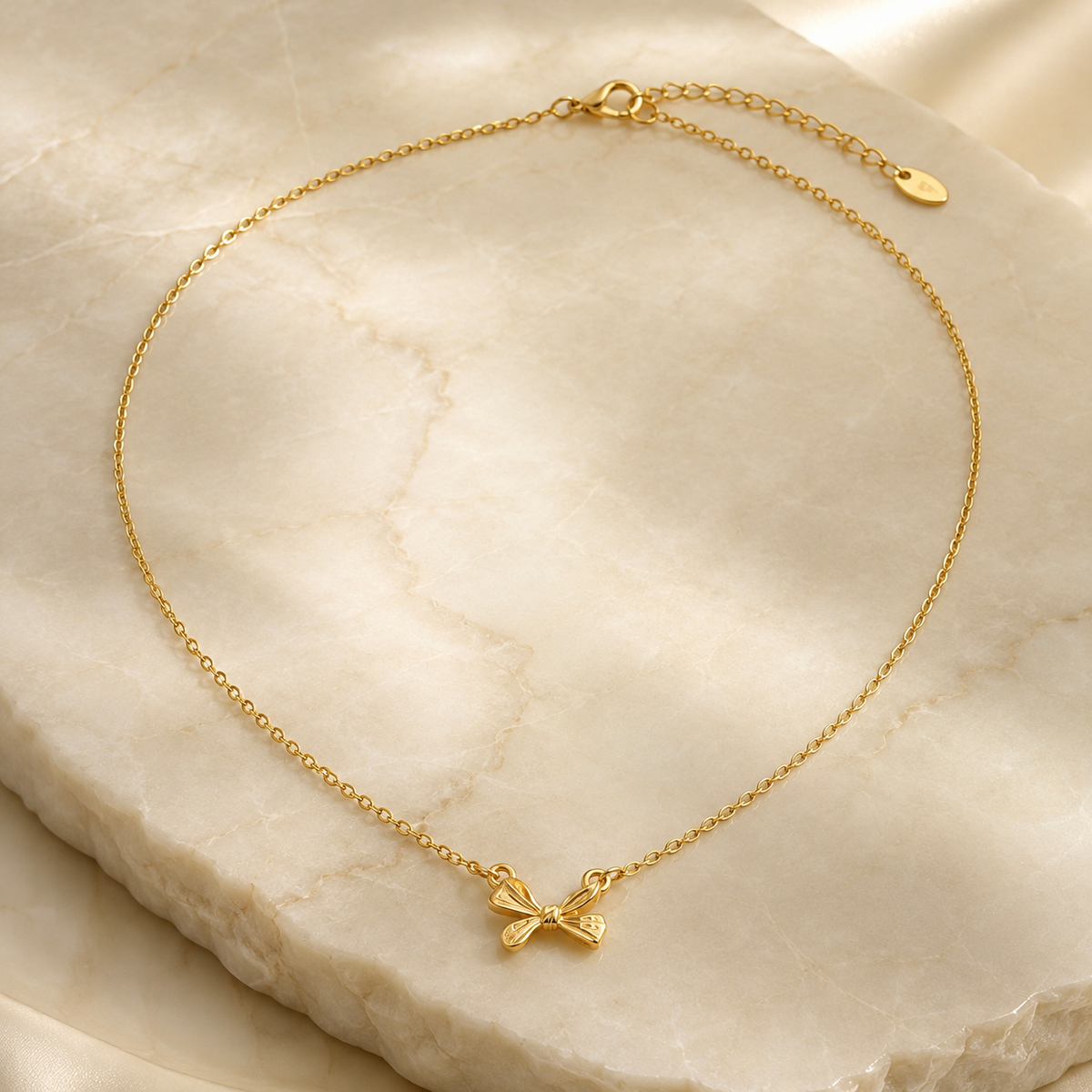 Minimal Golden Bow Charm Necklace