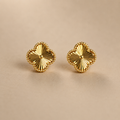 Vervit Gold-Tone Clover Stud Earrings for Women – Textured Design, Pair of 2