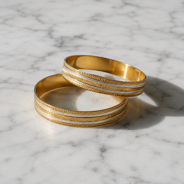 VERVIT Gold Plated Two-Tone Textured Bangle Set for Women