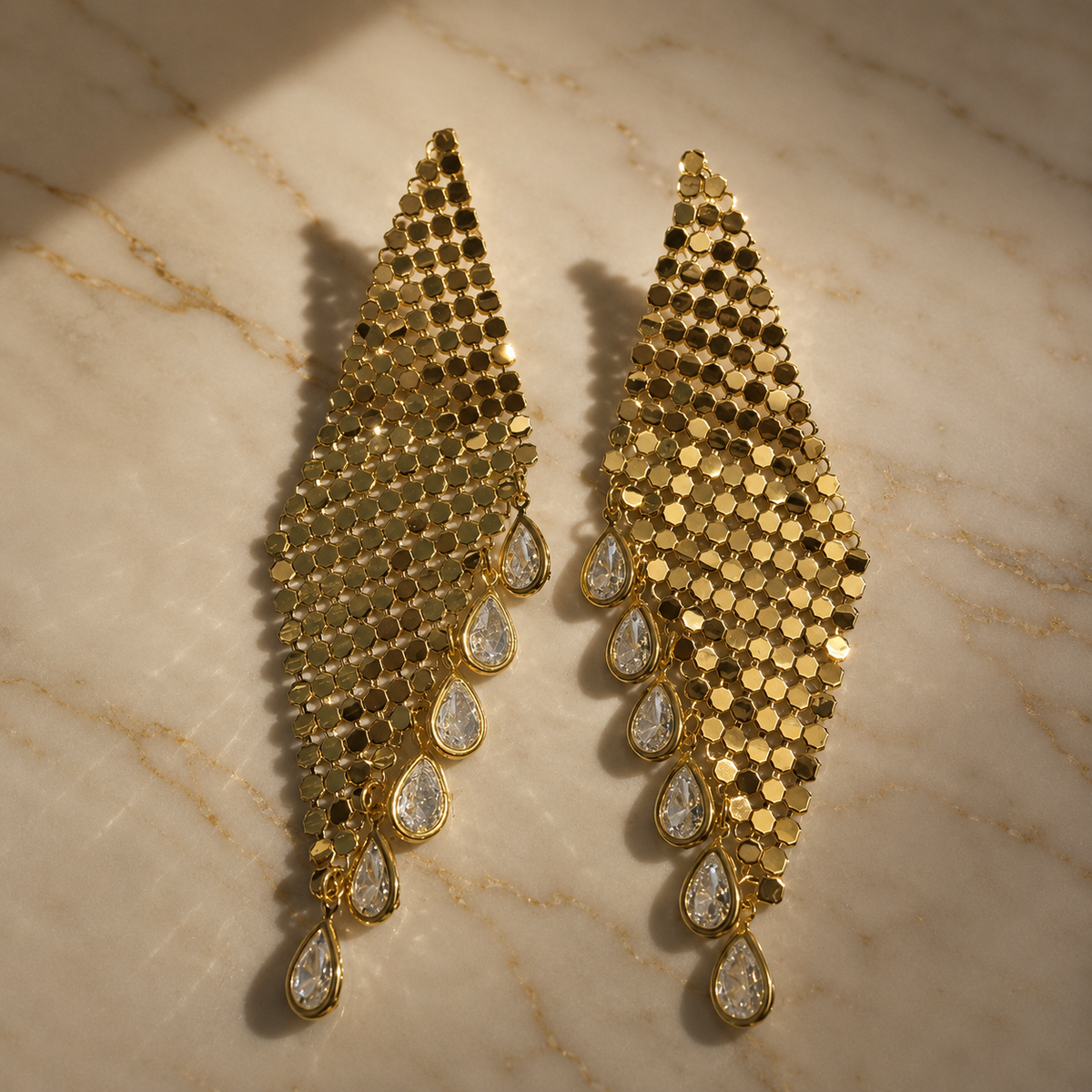 Vervit Gold-Tone Long Drop Earrings for Women – Teardrop Detail, Pair of 2
