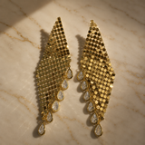 Vervit Gold-Tone Long Drop Earrings for Women – Teardrop Detail, Pair of 2