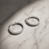 Vervit Silver-Tone Hoop Earrings for Women – Clear Stone Detail, Pair of 2