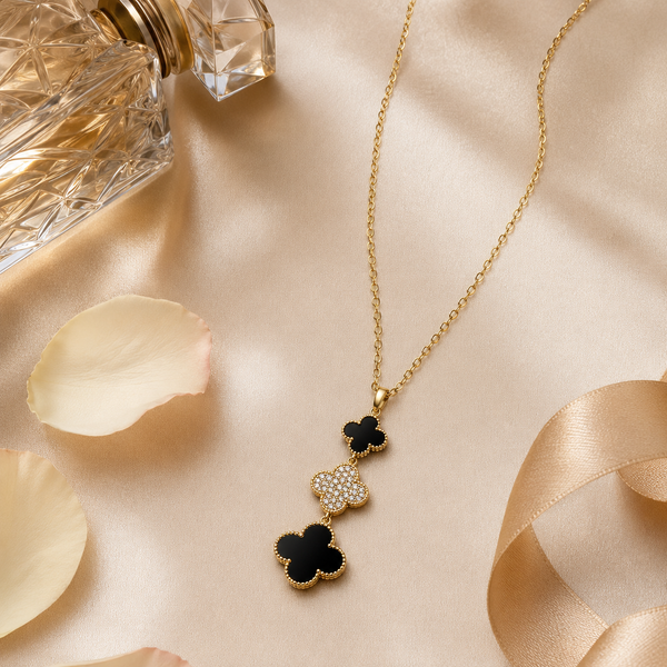 Vervit Black Clover Charm Pendant Necklace for Women – Gold Finish, Single Piece