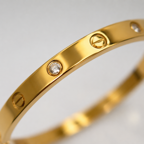 Vervit Gold Crystal Screw Motif Bangle for Women – 18K Gold-Plated PVD Finish, Anti-Tarnish 316L Stainless Steel