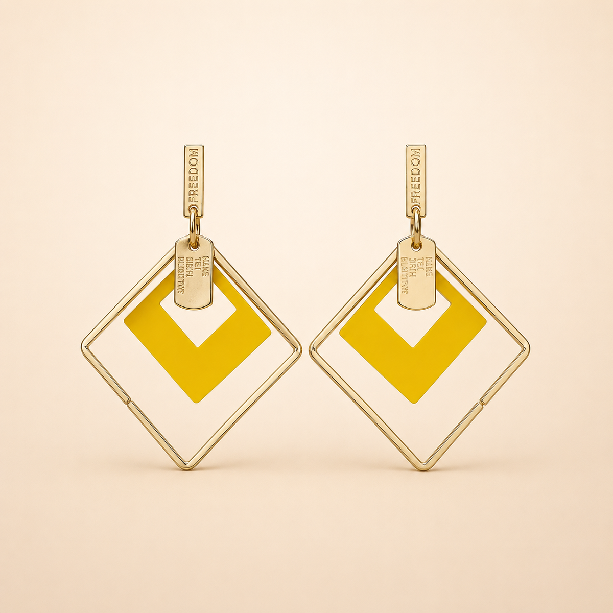 Vervit Geometric Drop Earrings for Women – 18K Gold Plated 316L Stainless Steel with Yellow Enamel Accent