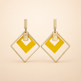 Vervit Geometric Drop Earrings for Women – 18K Gold Plated 316L Stainless Steel with Yellow Enamel Accent