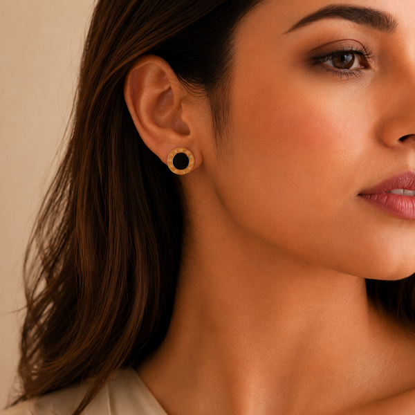 Vervit Aurelia Roman Gold-Tone Black Stud Earrings
