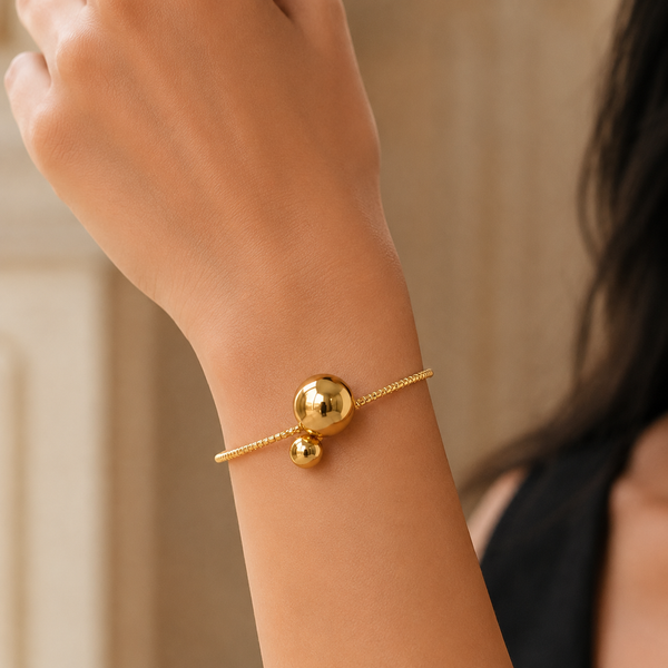 Vervit Gold Dual Sphere Open Bangle for Women – 18K Gold-Plated Anti-Tarnish Stainless Steel