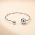 Vervit Silver Dual Sphere Open Bangle for Women – Anti-Tarnish 316L Stainless Steel