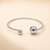 Vervit Silver Dual Sphere Open Bangle for Women – Anti-Tarnish 316L Stainless Steel