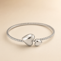 Vervit Silver Double Heart Open Bangle for Women – Anti-Tarnish 316L Stainless Steel