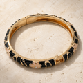 Vervit Black Floral Enamel Bangle for Women – 18K Gold Plated 316L Stainless Steel with Anti-Tarnish Finish
