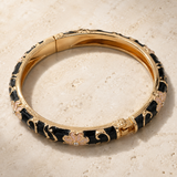 Vervit Black Floral Enamel Bangle for Women – 18K Gold Plated 316L Stainless Steel with Anti-Tarnish Finish