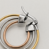 Vervit Triple-Tone Layered Hoop Earrings for Women – 316L Stainless Steel with 18K Gold-Plated PVD Finish