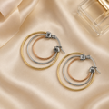 Vervit Triple-Tone Layered Hoop Earrings for Women – 316L Stainless Steel with 18K Gold-Plated PVD Finish