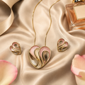 Vervit Abstract Heart Necklace Set for Festive Wear – Gold Finish, Necklace with Earrings