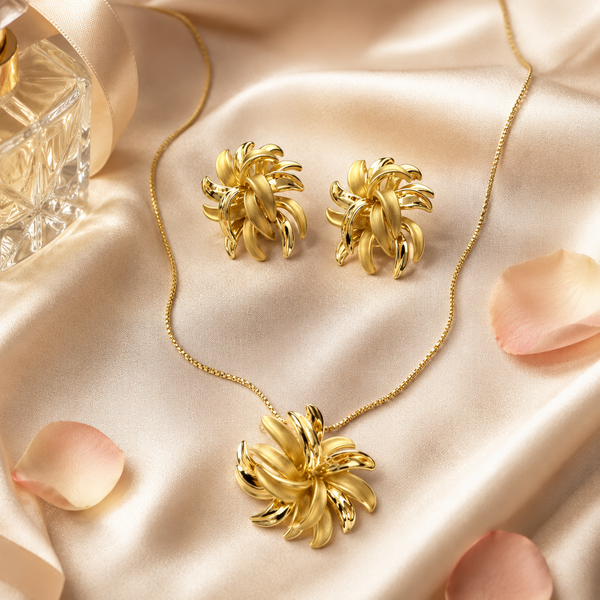 Vervit Floral Necklace Set for Festive Wear – Gold Finish, Necklace with Earrings