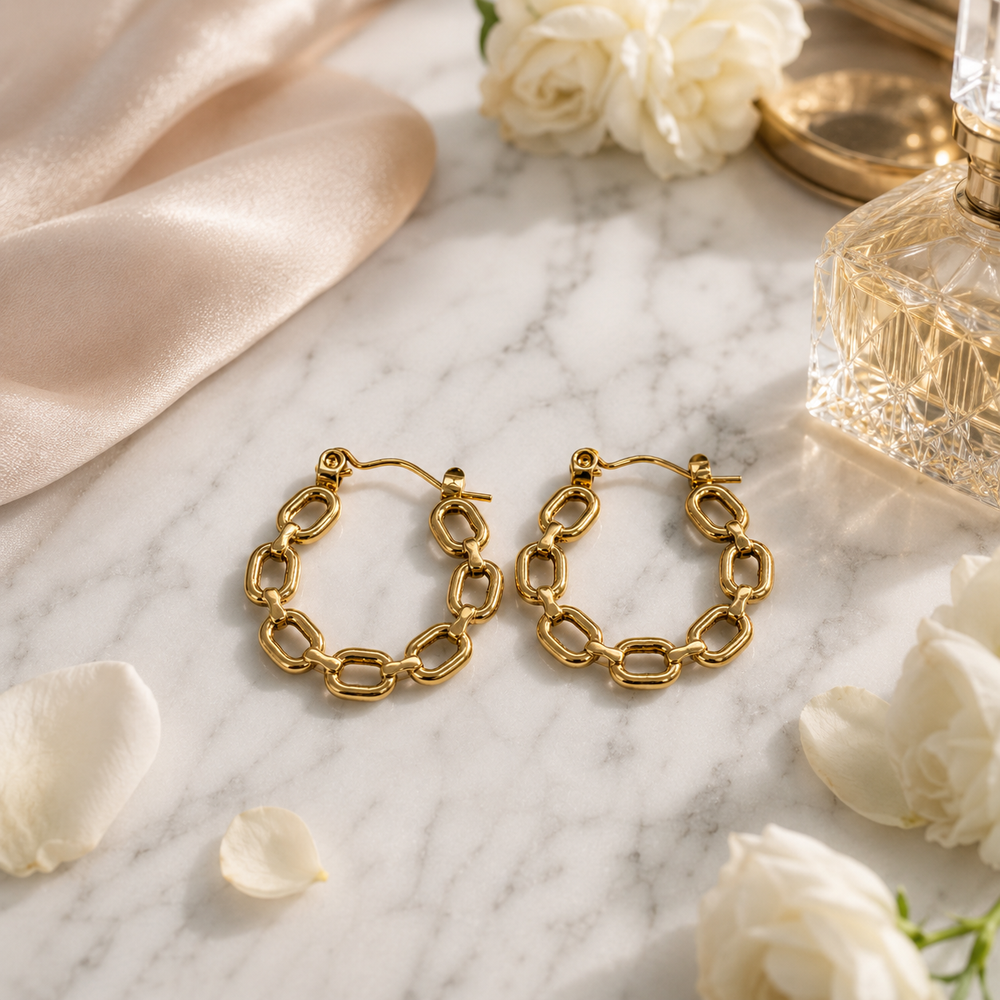 Vervit Elara Link Gold-Tone Chain Hoop Earrings
