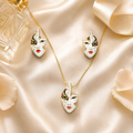 Vervit Mask Pendant Necklace Set for Festive Wear – Gold Finish, Necklace with Earrings