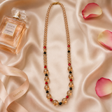 Champagne Beaded Necklace with Red & Black Accents