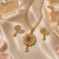 Royal Ruby Mandala Pendant Set with Matching Earrings