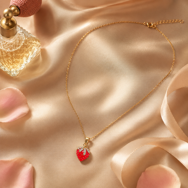 Vervit Strawberry Charm Pendant Necklace for Women – Gold Finish, Single Piece