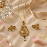 Golden Paisley Pendant Set with Matching Earrings