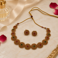 Antique Beaded Necklace Set with Matching Stud Earrings