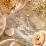 Vervit Gold-Tone Drop Earrings for Women – Pearl-Look Dangler, Pair of 2