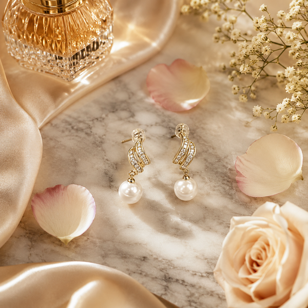 Vervit Gold-Tone Drop Earrings for Women – Pearl-Look Dangler, Pair of 2