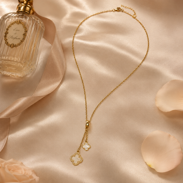 Vervit Gold-Tone Clover Drop Necklace for Women – Delicate Chain Design