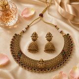 Antique Lakshmi Temple Choker Set with Jhumka Earrings