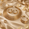Golden Statement Jewellery Set with Necklace, Earrings, Bangle & Ring