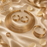 Golden Statement Jewellery Set with Necklace, Earrings, Bangle & Ring