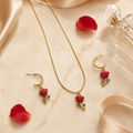 Rose Charm Pendant Set with Matching Earrings