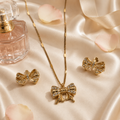 Golden Bow Pendant Set with Matching Earrings