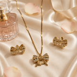Golden Bow Pendant Set with Matching Earrings