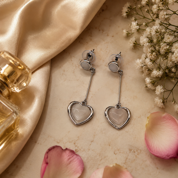 Silver Heart Drop Earrings