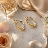 Vervit Gold-Tone Hoop Earrings for Women – Twisted Stone Detail, Pair of 2