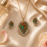 Radha Krishna Divine Pendant Set with Matching Earrings