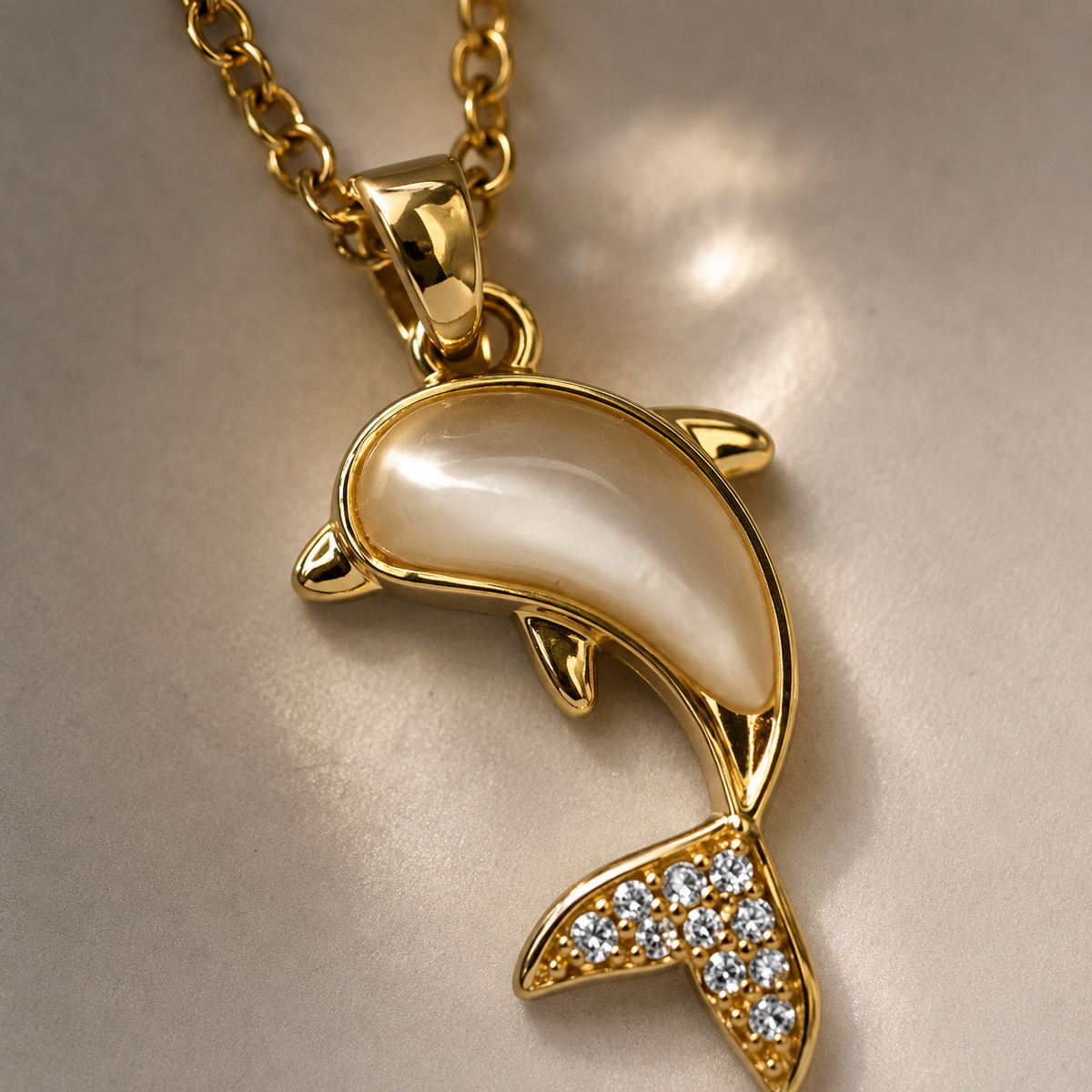 Golden Dolphin Pearl Pendant Necklace