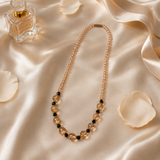 Champagne Beaded Necklace with Black Accent Details