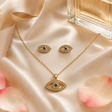 Vervit Gold-Tone Eye Motif Necklace Set for Women – Pendant with Earrings